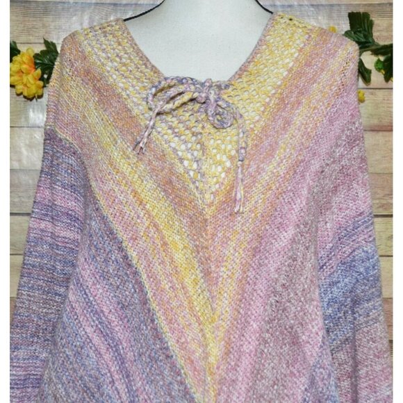 Pretty Coldwater Creek Colorful Pullover Poncho Sweater One Size V-Neck Layering - Picture 2 of 10